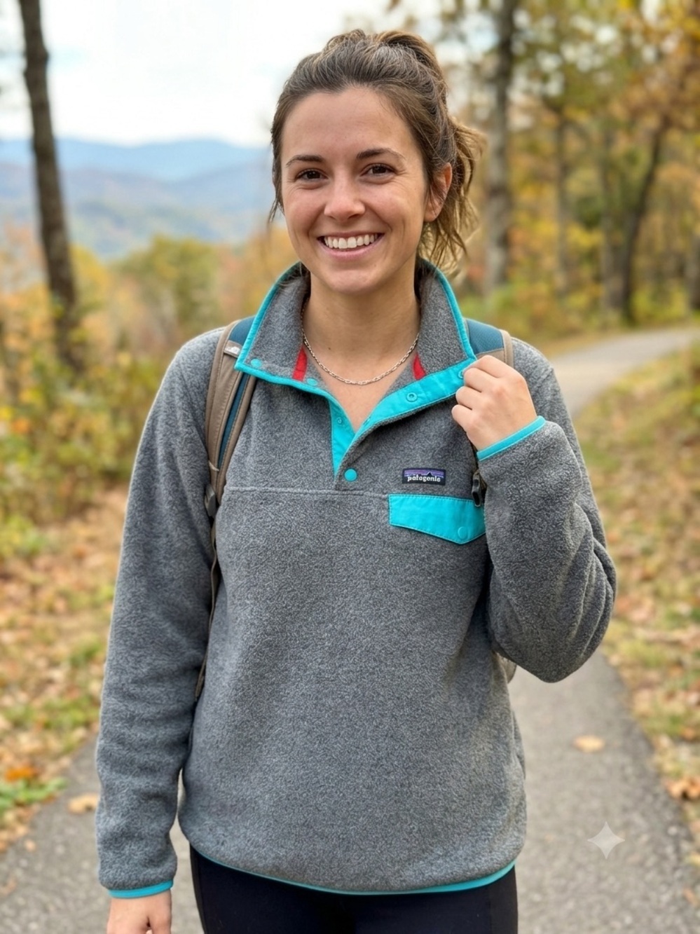 Patagonia Gray Fleece Pullover with Teal Trim